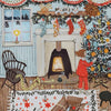 A child in red pajamas decorates a Christmas tree beside a fireplace with hanging stockings, featured in the Merry and Bright - 500 Piece Jigsaw Puzzle.