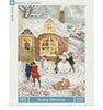 The Nor’easter - 750 Piece Jigsaw Puzzle features artwork of people building a snowman and children playing by a snow-covered brick house on the box.