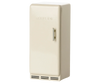 The PRE-ORDER: Fridge, Mouse - Off White (Aprox. Ship Date: Early October) is a small, cream-colored vintage fridge with a simple handle and "MAILEG" embossed, perfect for play in your Maileg Mouse hole Farmhouse.