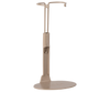 The Maileg Mum Mouse in Queen Dress with Stand features a beige metal stand with a round base and curved hook, perfect for displaying your favorite mouse accessory.