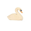 The Ostheimer Swan is a handcrafted wooden toy with a light wood finish, orange beak, and black eye markings. Made from non-toxic materials, it's inspired by classic Ostheimer toys and shown on a white background.