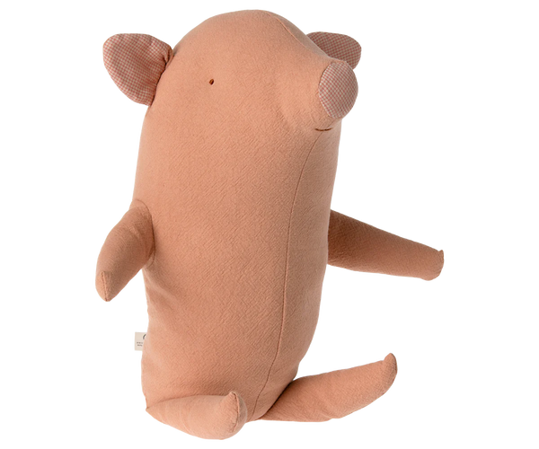 The Maileg Truffle Pig, Medium is a soft, light brown plush stuffed animal with a round body, small ears, snout, and stitched details. It features a minimalist design and sits upright against a white background.