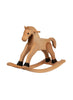 The Spring Copenhagen Wooden Rocking Horse features a smooth finish, rounded edges, black hooves, and minimalist Nordic design on curved rockers—offering elegant style for any playroom. Final Sale.