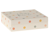 The Maileg Lullaby Friends Mobile comes in a cream square gift box with pastel polka dots and "lullaby friends" in cursive on the lid—ideal as charming nursery decor or a delightful keepsake.