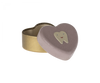 A heart-shaped gold base box with a pink lid featuring a smiling tooth illustration, included in the Maileg Little Sister with Tooth Box Set. The lid sits slightly open, revealing the empty interior.