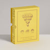 A yellow box for Board Game: Guess Who? Vintage Bookshelf Edition stands upright, displaying cartoon face cards, the game logo, and text for ages 8+ and 2 players.