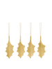 A set of four metallic Ferm Living Holly Leaf Ornaments - Set of 4 - Brass hanging from thin chains.