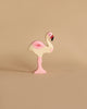 Handmade wooden flamingo figurine from the Holztiger Handmade Wooden Birds of the World Set, featuring painted pink and black details.