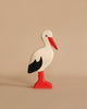Holztiger Handmade Wooden Birds of the World Set handcrafted wooden stork with a white body, black wing detail, and a red beak and legs.