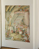 An enchanting attic bedroom illustration evokes the charm of The Brambly Hedge Pop-Up Book by Jill Barklem, with a girl and cat among flowers and scattered treasures, creating a whimsical, cozy scene.