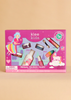 Klee Naturals Deluxe Makeup Kit - Regal Queen Fairy in a pink box decorated with a fairy and unicorn, containing containers of blush, eyeshadow, lip shimmer, nail polish, and applicators.