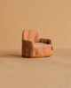 The Maileg Mommy and Me Set features a small, plush light brown armchair with a soft texture, set on a beige surface—ideal for Maileg mice or accessories. Its simple design and decorative trim add charm to any play scene.
