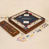 The 3-in-1 Game Collection: Monopoly, Sorry & Mancala features deluxe wooden components, vibrant tokens, cards, dice, play money, and a drawstring pouch—all neatly organized in a sturdy game cabinet.