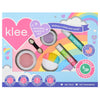 Klee Naturals Makeup Kit - After the Rain- Rainbow Dream in a heart-decorated box, including a purple eyeshadow, pink blush, blush brush, fragrance roller, and a lip shimmer balm.