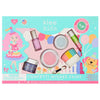 Klee Naturals Deluxe Makeup Kit - Pink Ballet Fairy, featuring a jar of glitter gel, a bottle of nail polish, a blush compact, a lip shimmer tube, and a makeup brush in a window box with cartoon illustrations.