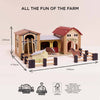 The Wooden Farmyard Stables set features a barn, stable, fences, and animals. Made from FSC-certified wood with sustainable, plastic-free materials, it offers “All the Fun of the Farm” and comes with setup dimensions included.