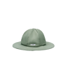 The Donsje Organic Cotton Steijn Boat Hat in sage green features a wide brim for sun protection and a small rectangular "BONDI" label on the front, shown against a plain white background.