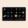 A space-themed spread in "Our Little Library Vol. 3" features labeled illustrations of a spaceship, shooting star, telescope, constellations, planets, astronaut, moon, sun, and Milky Way—ideal for early language development with engaging prompts.