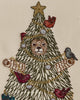 The Coral & Tusk Christmas Tree Bear Card features an embroidered tree with a bear’s face and paws peeking through branches, decorated with a gold star, metallic garland, small ornaments, and three birds.