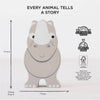 Every animal tells a story. The Africa Stacking Animals & Bag features a hippo standing upright, measuring 93mm x 75mm x 20mm, made from sustainable, FSC-certified wood and plastic-free materials.