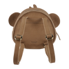 The Donsje Leather Kapi Backpack - Monkey is a kids' backpack shaped like a monkey's face, made from premium leather with round ears, two adjustable shoulder straps, and features the brand's logo near the bottom center of the back.