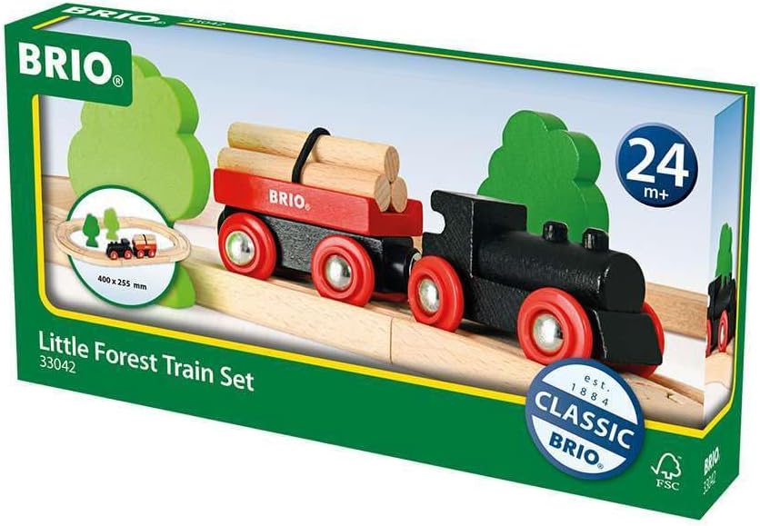 The BRIO Little Forest Train Set includes a classic train carrying logs on a wooden track with trees. Perfect as a starter set for young engineers, it’s suitable for ages 24 months and up.
