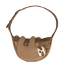 The Donsje Leather Talei Bumbag Purse - Sloth features a trendy brown design for kids, styled like a sloth with two front arms and a white face—ideal as a playful shoulder bag or bumbag.