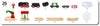 Image of the BRIO World Christmas Steaming Train Set with 26 pieces, including a figure, steaming train engine, tender, coal car, two cars, gift boxes, snow pieces, Christmas tree, toy crane, and curved and straight tracks.