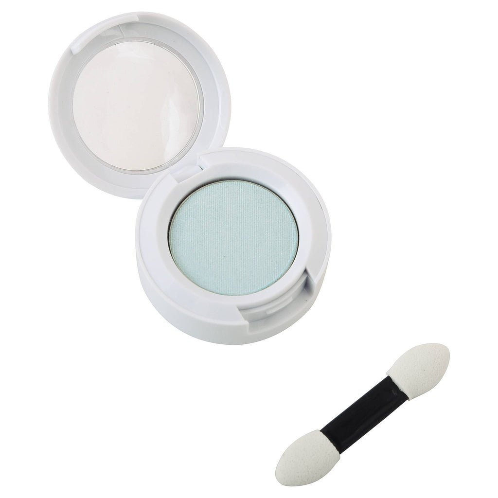 Open white Klee Naturals Deluxe Makeup Kit - Unicorn Cloud Fairy compact with light blue natural play makeup eyeshadow and a dual-ended foam applicator.