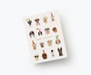 The Party Pups Birthday Card features illustrated dogs in hats, sunglasses, and accessories in a grid above “Happy Birthday” in metallic gold foil on a white background. The card is blank inside for your personal message.