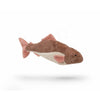 The Senger Naturwelt Cuddly Animal - Fish is a soft, plush toy with a brown top, cream underside, pink fins, and a small black eye, shown on a plain white background.