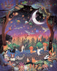 The Mischief Under the Moonlight 300 Piece Puzzle features charming matte textured pieces depicting animals reading, painting, and stargazing beneath a crescent moon—crafted from recycled materials.