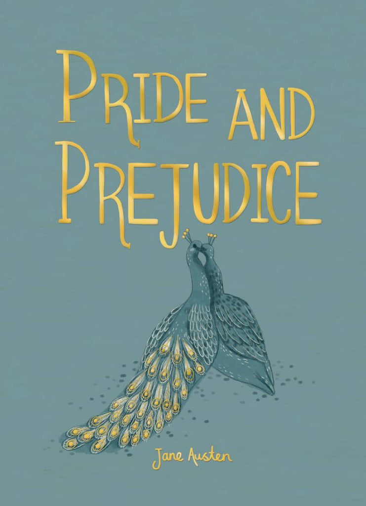 A stylized hardcover edition, "Pride and Prejudice | Austen | Collector's Ed.," features a colorful peacock against muted teal, with the title and author in elegant yellow lettering on the cover.