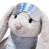 Steiff Hoppie Rabbit, 12 inches tall with light gray fur and floppy ears, wears a colorful ski outfit. The background is plain white.