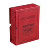 A red box designed like a hardcover book, labeled "Board Game: Battleship Vintage Bookshelf Edition" with a map graphic on the front, contains the classic naval strategy game Battleship.