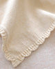A close-up of the Cuddle + Kind Organic Cotton Baby Bunny Lovey (Oatmeal) shows its light beige hand-knit texture, delicate scalloped edge, and fine stitching.
