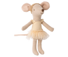 The PRE-ORDER: Ballet Dancer Mouse, Big Sister (Ships late October) is a plush mouse doll dressed in a cream tutu and gold headband with outstretched arms and legs—ideal for display.