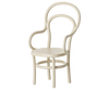 The PRE-ORDER: Vintage Chair, Mouse Size - Off White (ships late September) features a cream hue, rounded backrest and armrests, woven-style seat, and an elegant curved metal design.