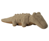The Maileg Crocodile, Mini - Olive Green is a soft, huggable plush with small legs, a long snout, embroidered eyes, and a textured back—perfect for cuddling.