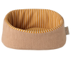 The Maileg Pet Basket - Powder features a soft, light brown exterior and an orange-and-white striped interior—ideal for Maileg puppies and perfect as a cozy pet bed. (Expected arrival: 03/01/26).