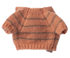 The Pre-order Maileg Puppy Knitted Sweater - Coral (arrives by 04/15/26) is a small, handmade short-sleeve sweater with orange and gray stripes, perfect as a soft puppy accessory and shown flat on a white background.