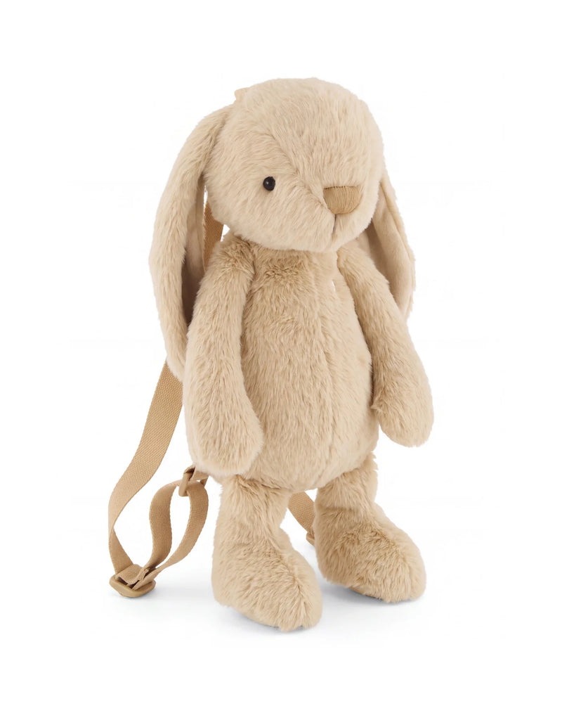 Snuggle Bunnies - Penelope Backpack - Hazelnut is a light brown plush bunny backpack with long ears and adjustable straps.