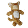 Olli Ella Cozy Dinkum Doll - Tabby Cat Jinx plush doll dressed in a fuzzy orange tabby costume with a white belly, a small rainbow patch, and an embroidered sleeping face.