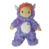 Olli Ella Dinky Dinkum Doll - Miles Monster with orange hair, white horns, and a purple and blue fuzzy hooded suit featuring a rainbow patch on the chest.
