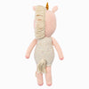 Cuddle + Kind Ella the Unicorn is a stuffed pink unicorn toy with a gold horn, cream mane and tail, and a light speckled outfit, shown from the back on a white background.