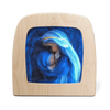 The Silhouette Only - Mary with Child for Toverlux Lamp features a delicate wooden frame displaying blue and white wool forming Mary and child—a dreamy, translucent decor piece that ships in one week.
