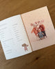 An open Odin Parker’s Maileg Catalog showing a table of contents on the left page and three Maileg mice standing together on the right page.