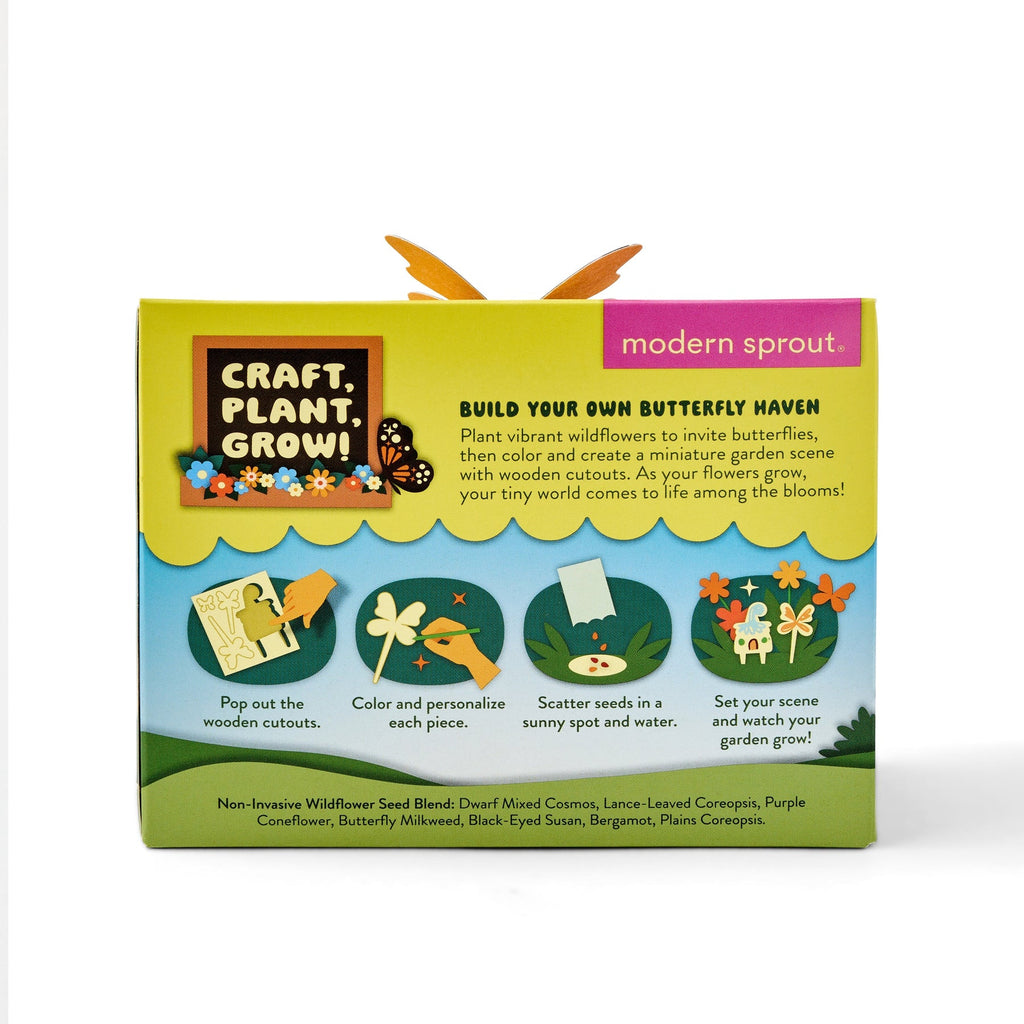 The Magical Minds Garden Kit – Enchanted Fairy Garden offers a fun STEM DIY activity: pop out and color wooden cutouts, plant seeds, water them, and create a vibrant fairy garden with enchanting illustrations and floral designs.