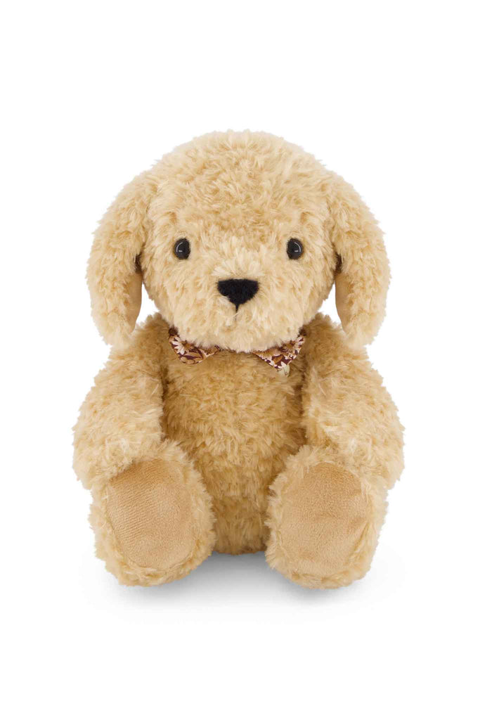 Honey the Puppy from the Snuggle Bunnies collection is a tan plush toy wearing a patterned bowtie, perfect as a cuddle companion.