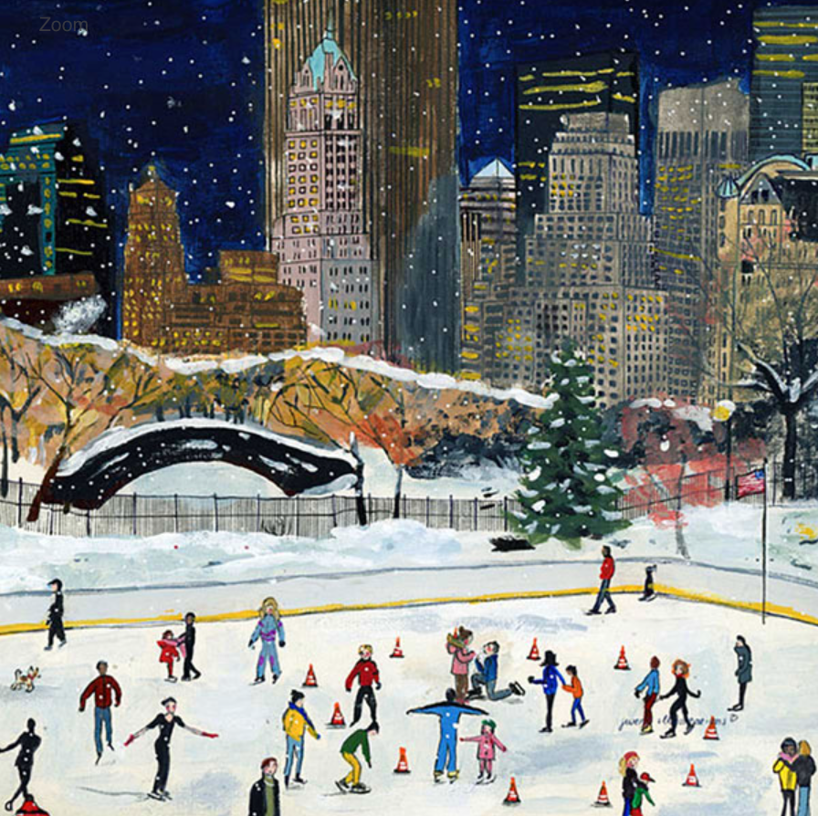 The "Silhouette Only - Christmas in New York for Toverlux Lamp" beautifully depicts the essence of a snowy park during Christmas in New York, featuring a vibrant portrayal of people ice skating at night. The scene is framed by city skyscrapers with glowing windows and adorned with gently falling snowflakes, all enhanced by colorful cones scattered across the ice.
